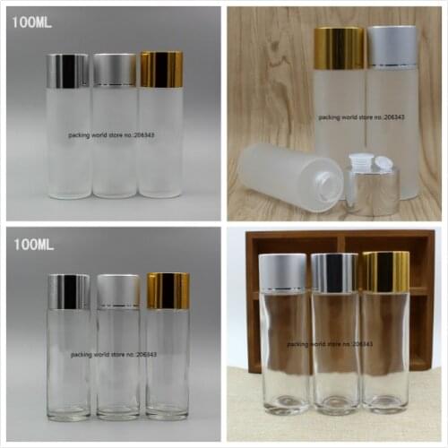 100ml frosted glass bottle with plastic stopper silver/gold lid for toner/toilet/water/lotion/emulsion/skin care packing