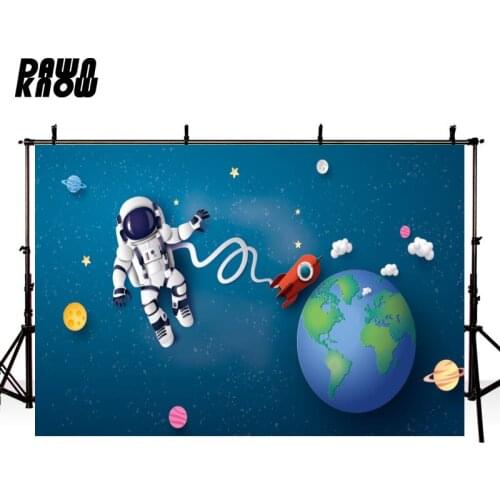 DAWNKNOW Cartoon Space Planet Astronaut Photography Background Backdrop Kids Birthday Party Decoration Baby Photo Studio