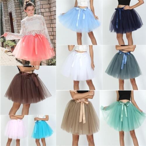 HONGFUYU Petticoat 5 Layers Tutu Tulle Skirt Midi Pleated Skirts Womens Lolita Bridesmaid Wedding faldas Mujer saias jupe 60CM