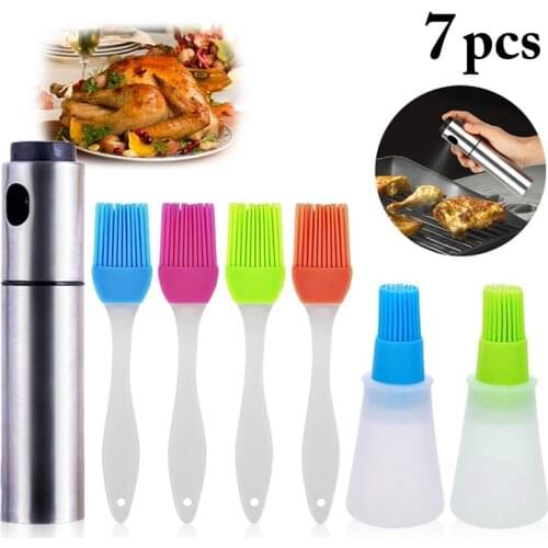 BBQ Tools Oil Sprayer Stainless Steel Barbecue Marinade Spray Bottle Vinegar Sprayer 4 Oil Brushes 2 Oil Bottle Brushes