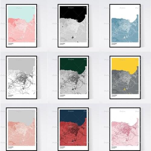 Tangier, Morocco Map Nordic Retro Minimalism Painting Posters and Prints on Canvas Hd Wall Art Modular Pictures Home Decoration
