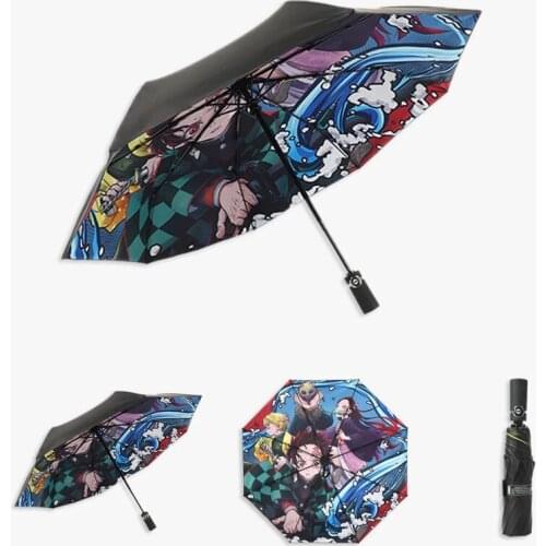 Cosplay Demon Slayer Umbrella Kimetsu No Yaiba Anime Printing Automatic Folding UV Protection Sunshade Folding Sunshade Umbrella