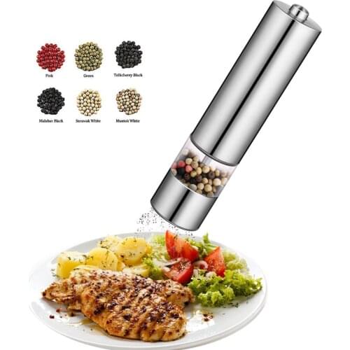 2 In 1 Stainless Steel Electric Pepper Salt Spice Mill Grinder Seasoning Kitchen Tools Grinding For Cooking Restaurants