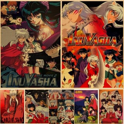 Kawaii Vintage Japanese Cartoon Comic Poster Inuyasha Kraft Paper Wall Sticker Bar Cafe Decorative Painting