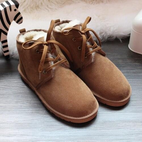 2021 Fashion Men Snow Boot Lace-up Winter Boots Men Shoes Boots Genuine Sheepskin Leather Natural Fur Warm Ankle Boots Shoes