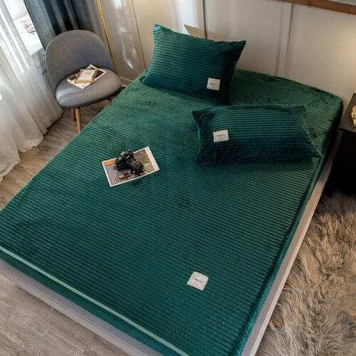 Soft Flannel Fitted Bed Sheet Winter Warm Elastic Band Bed Mattress Protector Queen Size Bedding Bedspread 180x200cm