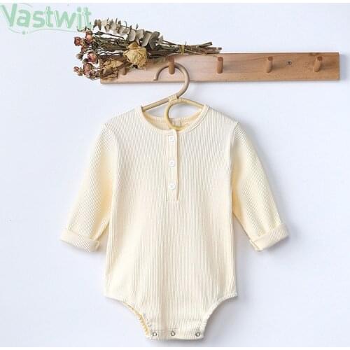 Autumn Spring Baby Boys Girls Causal Bodysuits Set Toddler Kids Knitted Ribbed Long Sleeve Solid Color Warm Jumpsuit Outfit 0-2M