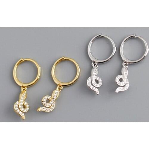 Real 925 Sterling Silver Zircon Snake Animal Hoop Huggies Earrings For Fashion Women Party Fine Jewelry Cute Accessories