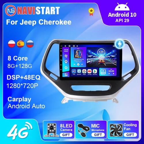 2 Din Android 10 For Jeep Cherokee 2015-2018 DSP Car Radio Multimedia Video Stereo Player Navigation GPS 4G WIFI Camera No DVD