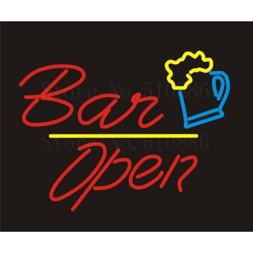 NEON SIGN For Open Bar cakes Wine Real GLASS Tube Beer PUB Restaurant Signboard store display Shop Light Signs 17*14"