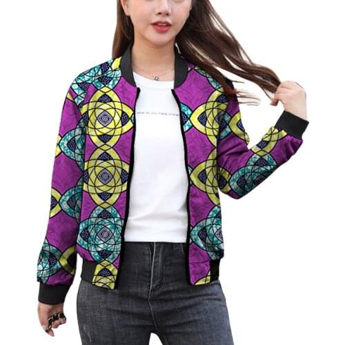 New Design Womens Bomber Jackets Ankara Print Short Baseball Coats Ladys African Fashion Customized