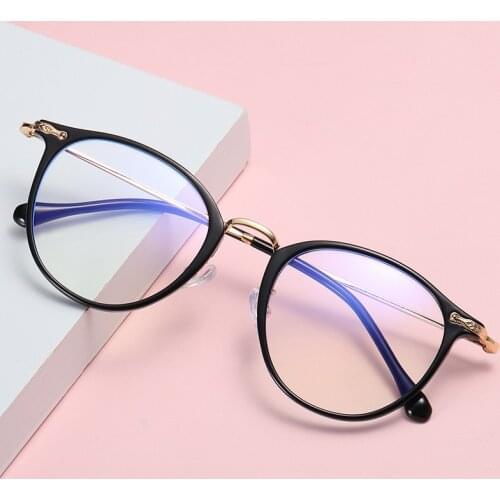 Womens Retro Round Anti Blue Glasses Fashion Ultralight Computer Glasses Transparent Optical Prescription Glasses Frame 8303