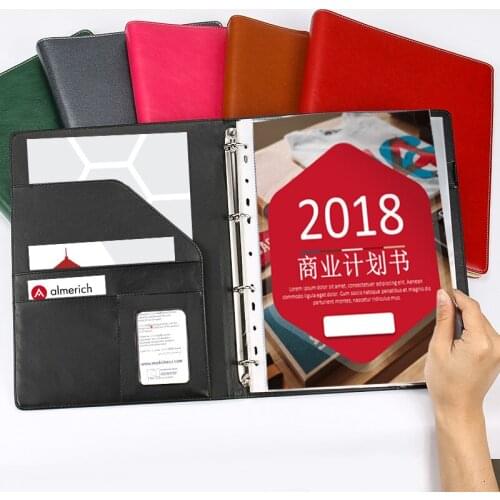 A4 PU leather ring binder document file folders with transparent file bag portfolio folders organizer bags office file display