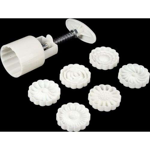 Mid Autumn Mooncake Maker Tools 50g Plastic Moon Cake Pressure Mould With 6 Flowers Stamps Cutter For DIY Pastry Cake Baking