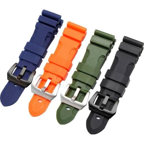 Yopo High Quality Rubber Watchband 22mm 24mm 26mm Black Blue Strap For PAM111 441 Mens Soft Silicone Watch Chain Give Tool