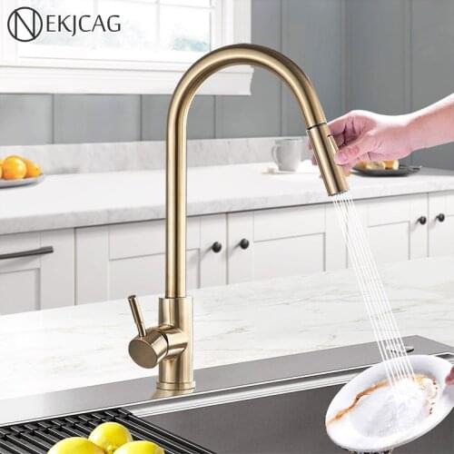 Brushed Gold All Copper Light Luxury Hot And Cold Above Counter Basin Heightening Rotating Wash Kitchen Faucet Gold