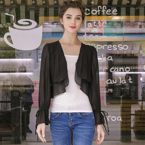 Chiffon Long Sleeves Short Cardigan Women Casual Solid Blouses Elegant Shirts Summer Outerwear Tops Plus Size M-7XL 8XL