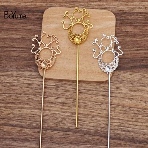 BoYuTe (10 Pieces/Lot) 41*55MM Alloy Flower Hair Stick Materials Handmade Diy Jewelry Accessories Wholesale