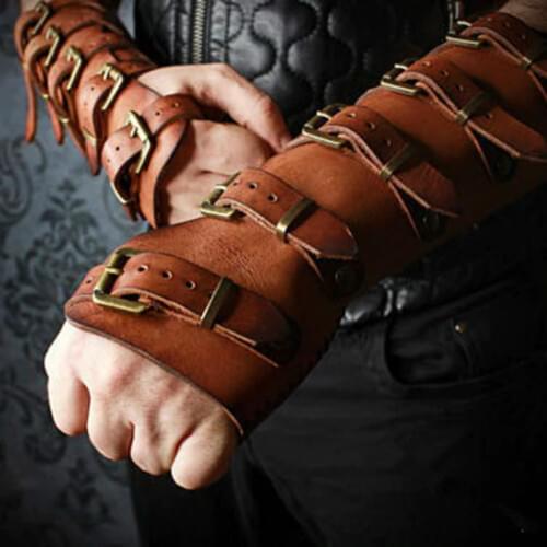 Medieval Bracer PU Faux Leather Arm Armor Cuff Gauntlet Armband Buckle Strap Adjustable Wristband
