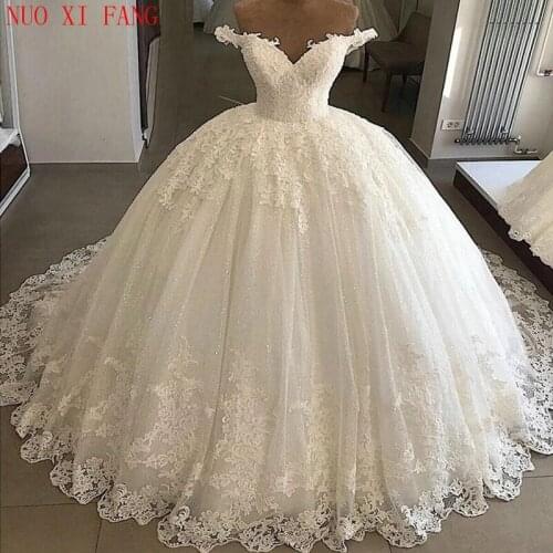 NUOXIFANG Vintage Lace Applique Wedding Dress Vestidos De Novia casamento 2020 Bridal Gowns Ball Gown Robe De Mariee trouwjurk