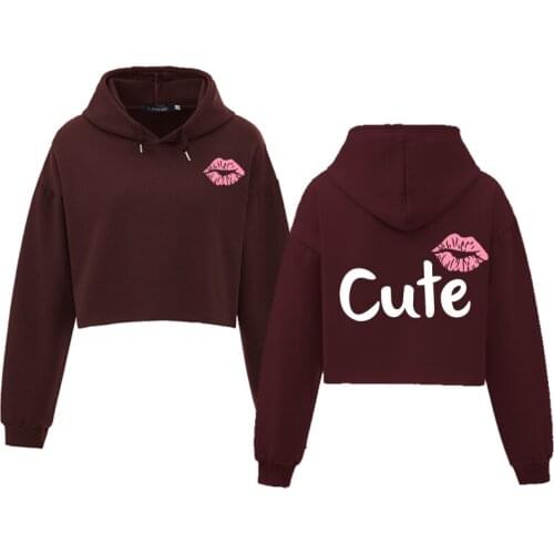 Cute Letter Crop Hoodie Women Korean Fashion Pullover Sweatshirt Lady Baggy Aesthetic Streetwear Cotton Short Hoodies for Girls