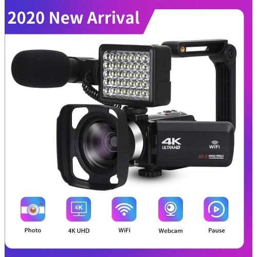 4K Video Camera Camcorder WiFi Webcam All In One For Youtube 48MP Built-in Fill Light 270 Degree Rotation Touch Screen Handycam