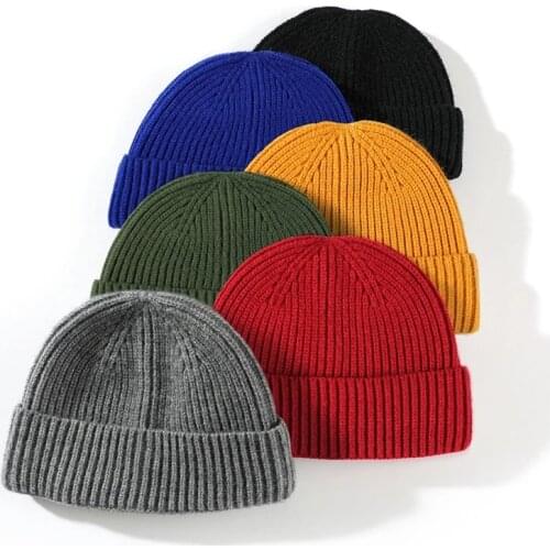 Knit Hat Soft Winter Hat Warm Bonnet Docker Skullcap Women Men Hip Hop Solid Beanie Hat Outdoor Cuffed Melon Cap Adult