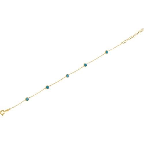 XSilver Firuze Sıra Taşlı 925 Ayar Gümüş Bileklik Gold Renk