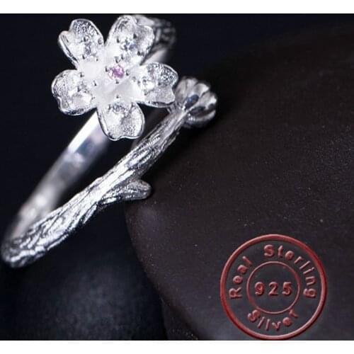 Amxiu 925 Sterling Silver Open Ring Bud Flower Rings for Women Girls Valentines Day Gift 2019 Fashion Jewelry Accessories Anel