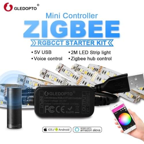Zigbee Mini RGBCCT LED Controller WiFi APP Voice Control Smart TV LED Strip Light Kit 5V USB LED Strip Work with zigbee hub echo