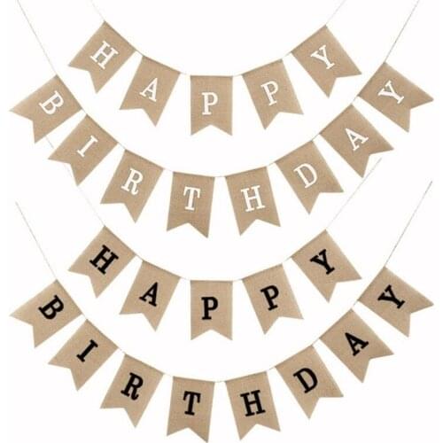 1pcs Burlap Birthday Banner Burlap Happy Birthday Banner Photo Props Bunting Party Decorations Happy Birthday Sign Decorations