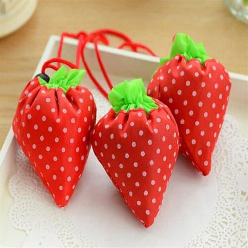 Folding Shopping Bag Creative Strawberry Shape Practical Nylon Out Shopping Reusable Green Bag Handbag Shopping Good Helper