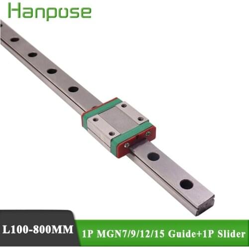 1PCS MGN7 /9/12/15 Linear Guide Rail 100mm 200mm 300mm 400mm 500mm 600mm 700mm Linear Rail Guide + 1PCS Slider MGN7C MGN7H