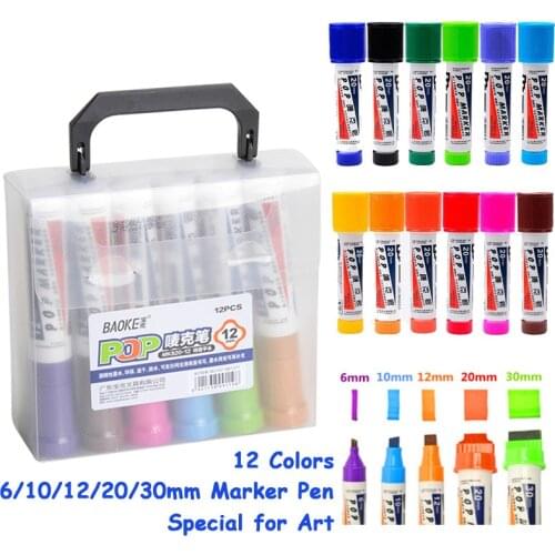 12pcs/box POP Alcoholic Oily 6/12/20/30mm Colorful Marker Pen Set Hand-painted Poster AD Graffiti Drawing Office Stationery Gift