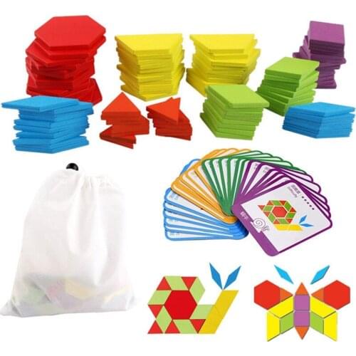 155pcs/set Diy 3d Wooden jigsaw puzzle Early childhood education Geometric Tangram wood Toys