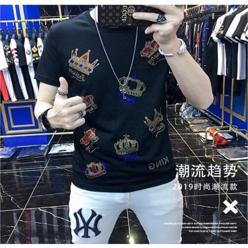 2020 Top High Quality Fashion Slim Mens T-shirt 100% Cotton Diamond Mens Designer Short Sleeve T-shirt