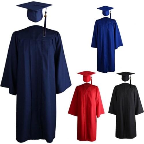 2021 Adult Graduation Gown Solid Color Zipper Closure Unisex V Neck Pleated Robe Hat Set for School University Academic Dress