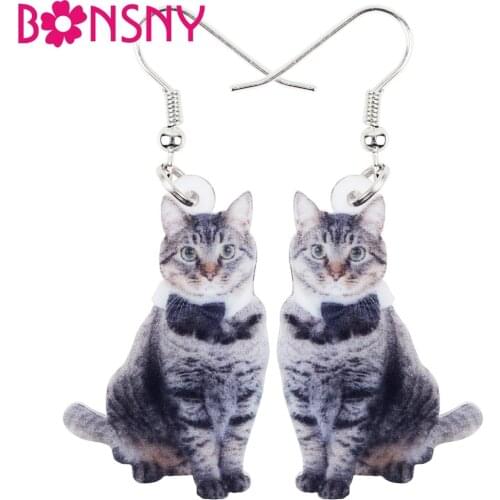 Bonsny Acrylic Elegant Cat Kitty Dangle Drop Earrings Big Long Jewelry For Girls Women Ladies Kid Cheap Animal Accessories Bulk