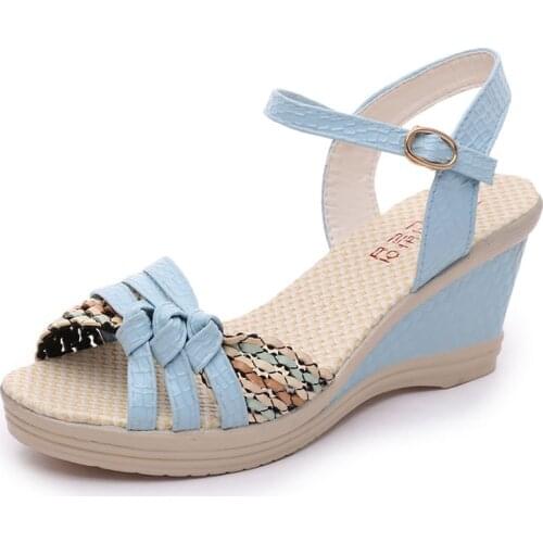 Bohemian Women Fashion Sandals Summer Non-slip Wedge Sandalias Ladies Elegant Cork Woven Slippers Womens Platform Beach Sandal