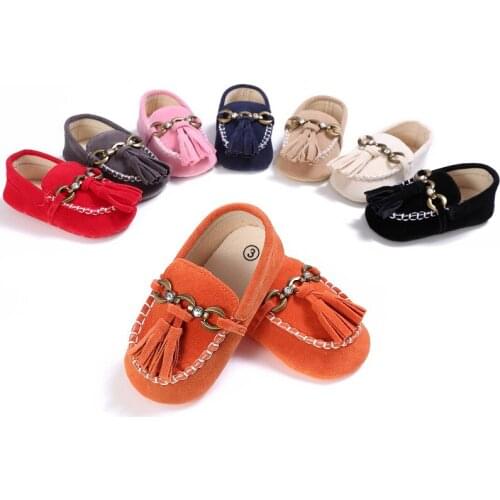 Boys and girls newborn peas shoes solid color buckle tassel soft bottom boys and girls non-slip toddler baby shoes