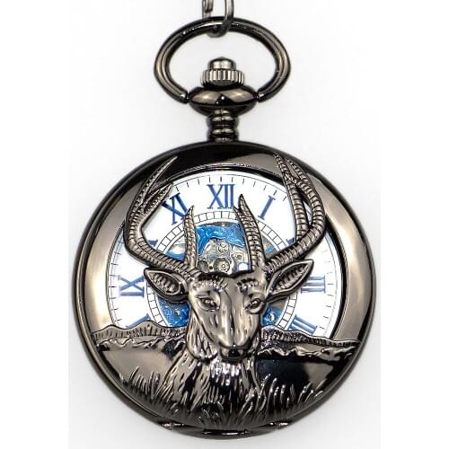 New Fashion Vintage Lovely Deer Roman Numbers Mechanical Pocket Watches White Dial with Fob Chain Watches for Men Women PJX1332
