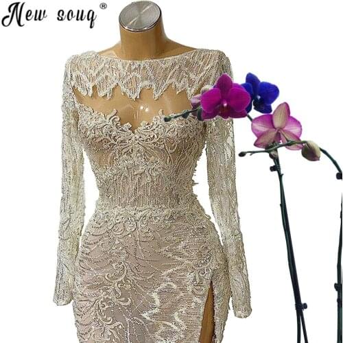 Long Mermaid Evening Dresses with High Split Side Sexy Prom Gowns Arabic Formal Lady Prom Gown celebrity red carpet dress