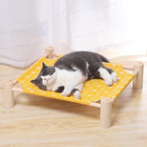 Cat Bed House Cat Hammocks Bed Wood Canvas Pet Lounge Bed Wooden Removable Washable Durable Canvas Camping Bed for Rabbit Dogs