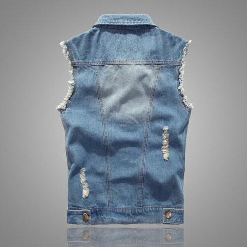 New Arrival Denim Vest for Men Korean Style Slim Light Bule Sleeveless Jacket Plus Size 6xl Ripped Tops Coat Men Jeans Waistcoat