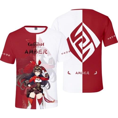 3D Printed Game Genshin Impact T Shirt Men Women Tees Fashion AMBER Kids Summer Tops Casual Boys Girls Cartoon Cool Red t-Shirt