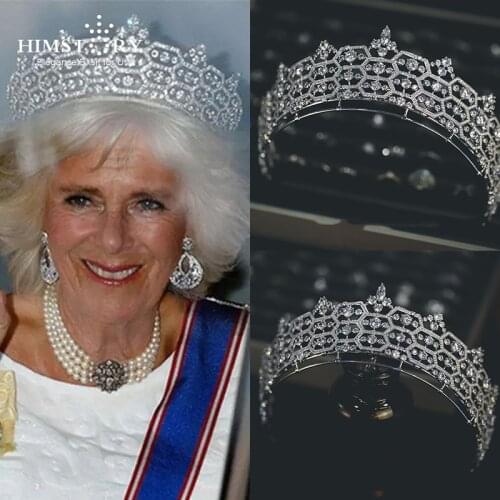 HIMSTORY European Classic Cubic Zirconia Tiara Toyal Princess Wedding Headpiece Bridal Hair Crown Large wedding Headband Jewelry