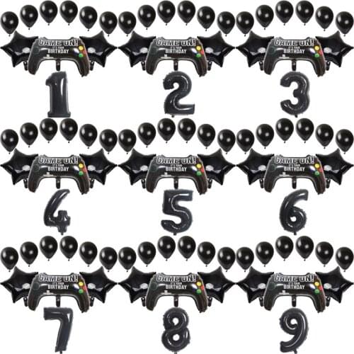 10Pcs/Lot Gamepad Game Controller Foil Balloon Black Digital Balls Birthday Party Decorations Kids Inflate Toys Baby Shower
