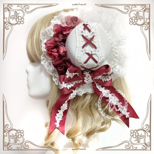 Lace Ribbon Bead Chain Hairclip Hat elegant flat cap Lolita Handmade Headdress With Small Top hat Tea Party Gorgeous Flower