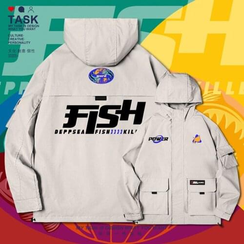 Fishing ocean FISH killer men jacket hooded casual chaquetas hombre printed long sleeve jackets trench coat men clothes autumn