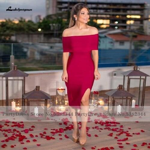 Lakshmigown Momen Simple Evening Dinner Party Gown Sheath Burgundy Mother Of The Bride Dress for Weddings 2021 Off the Shoulder